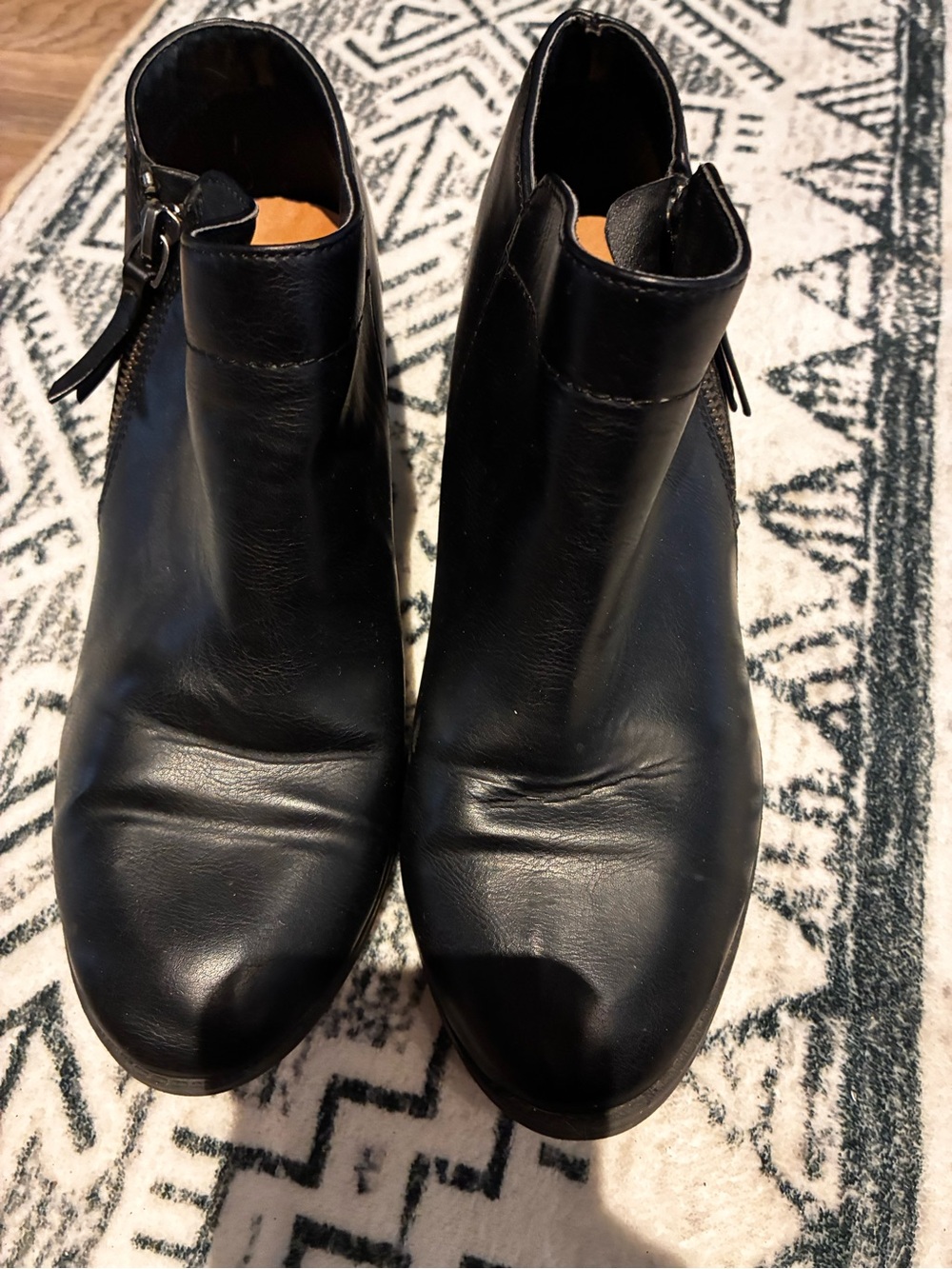 Time and Tru Black Side-Zip Leather Ankle Booties